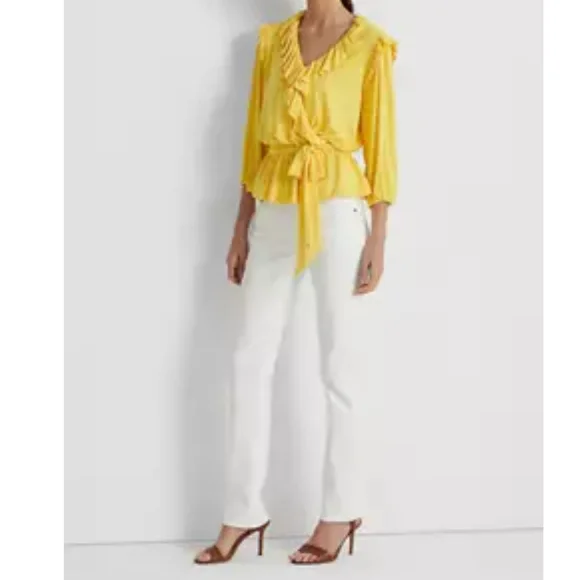 NWT Women's Lauren Ralph Lauren Belted Jersey Peplum Top - Picture 4 of 6